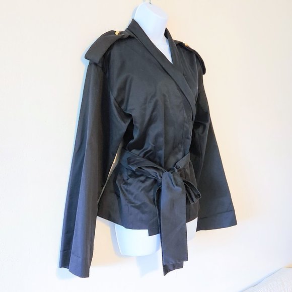 VINTAGE FENDI BLACK FRONT WRAP COLLARED JACKET Made in Italy SZ 42 - Picture 8 of 11